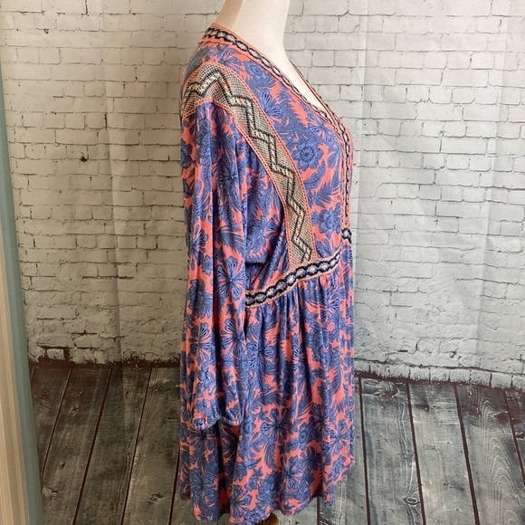J Jill Boho Tunic Blouse XL Garden Refresh Pink Blue Floral Embroidered Hippie - Picture 11 of 16